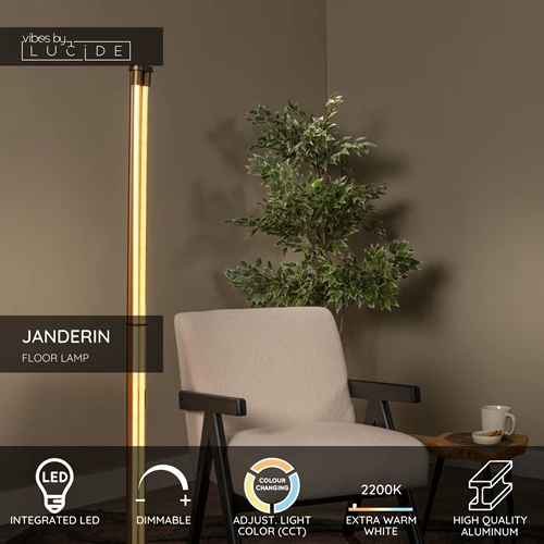 Lucide JANDERIN - Floor lamp - LED Dim. - CCT - 2x17W 2200K/3300K - Hand Wave Sensor - Champagne Color | Vibes - USP